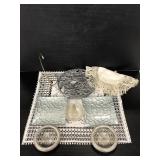 Trinket dishes, trivet, ornament hanger, and linen