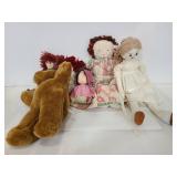 Cloth dolls and teddy bear