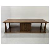 Vintage long wood coffee table w/ cabinet