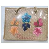 Straw woven embroidered flower Hawaii hand bag