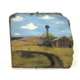 Signed Vintage painted wall slate piece