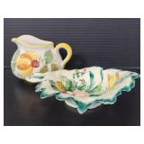 Hand painted pitcher and leaf bowl