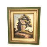 Vintage framed original outhouse painting