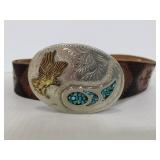 Vintage leather belt w/ turquoise eagle buckle