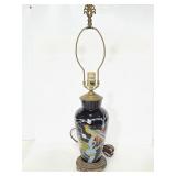 Vintage hand painted bird glass & brass lamp