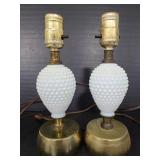 Pair of hobnail milk glass boudoir lamps