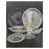 Vintage cut & etched glass & metal serving pieces