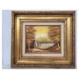 A Pereira framed cotrage in fall woods painting