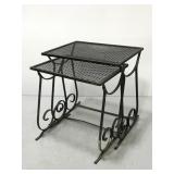 Pair of vintage black metal patio nesting tables