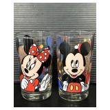 Two Walt Disney Mickey, Minnie & Donald glasses