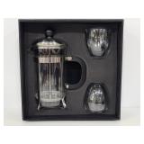 New Leeds French press & 2 double wall glasses