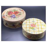Pair of vintage metal floral embroidery tins