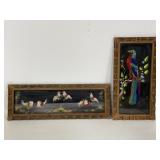 Pair of vintage Mexican feather art pictures