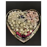 Beaded jewelry collection in heart box