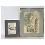 Two framed sketch prints