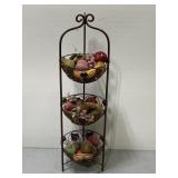 Bronzed sculpted metal 3-tier fruit basket
