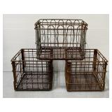 Lot of 3 vintage metal milk crates