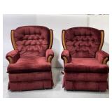 Pair of vintage red velvet rocking recliner chairs