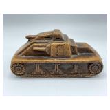 Small carved wood military tank
