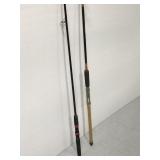 Daiwa graphite & vintage wood fishing rod pair