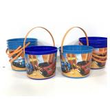 Eight blue plastic Hot Wheels kid