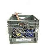 Crate of nails and screws w/ hammer