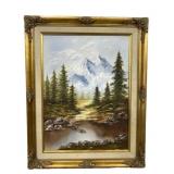 Original landscape oil painting in ornate frame