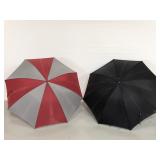 Red/gray and black umbrellas