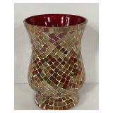 Marigold & red glass mosaic planter/vase