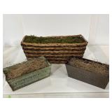 Woven wicker & embossed metal planter baskets