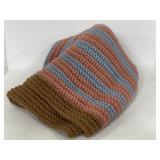 Pink & blue hand knit striped throw/lap blanket