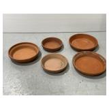 Lot of 5 large terra-cotta pottery planter basins