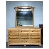 Vaughan Bassett blonde dresser w/ large mirror
