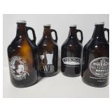 Four large 64oz empty glass beer growlers