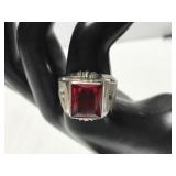 Red gemstone ring - marked sterling