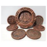 7pc resin Aztec style ashtray and coaster set