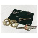 Bakelite cuff links & neck tie clips and pins