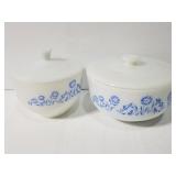 Vintage Fire King blue daisy lidded bowls