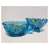 Pair of blue glass candy dishes