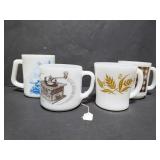 4 assorted milk glass mugs