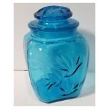 Old blue glass cookie jar