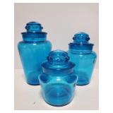 Set 9f 3 blue glass canisters