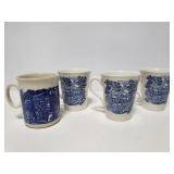 4 blue willow mug cups