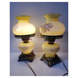 Pair of brass & glass dome lamps