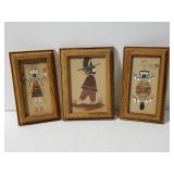 Three native American signed sand art pieces