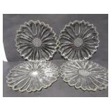 4 clear glass sunflower plates