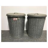 Pair of galvanized metal trash cans w/ lids