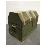 Large old green metal tool chest