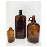 Brown glass bottle collection w/ Roman cleaner