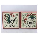 Pair of vintage chalkware rooster plaques